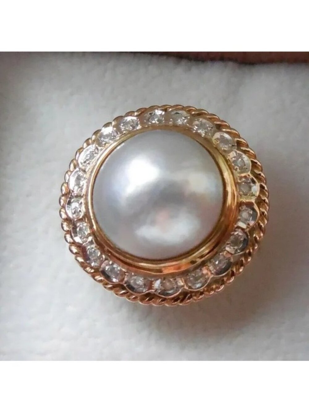 Vintage 14k Gold 15mm Massive Mabe Pearl Diamond Halo Statement Ring Size 6 Sign